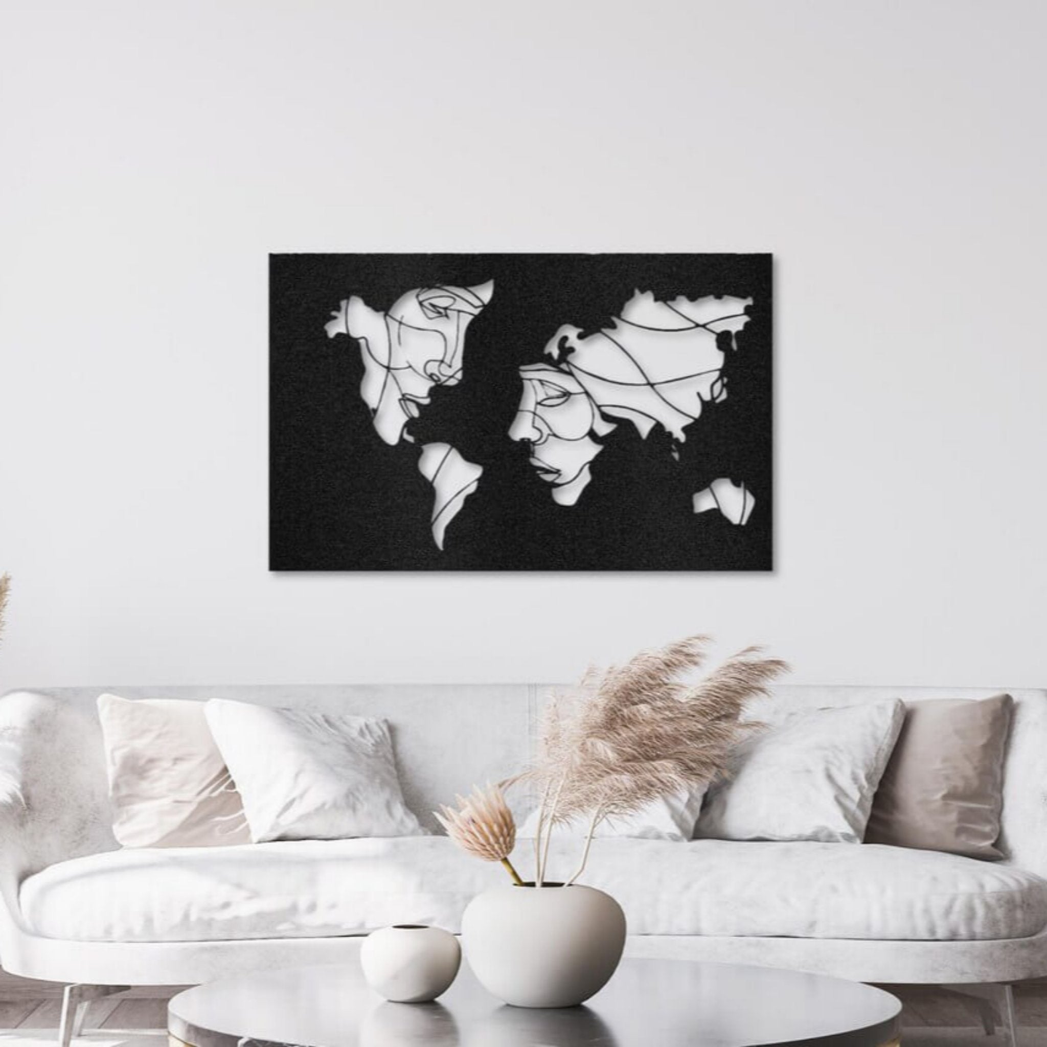 Face World Map Metal Wall Art