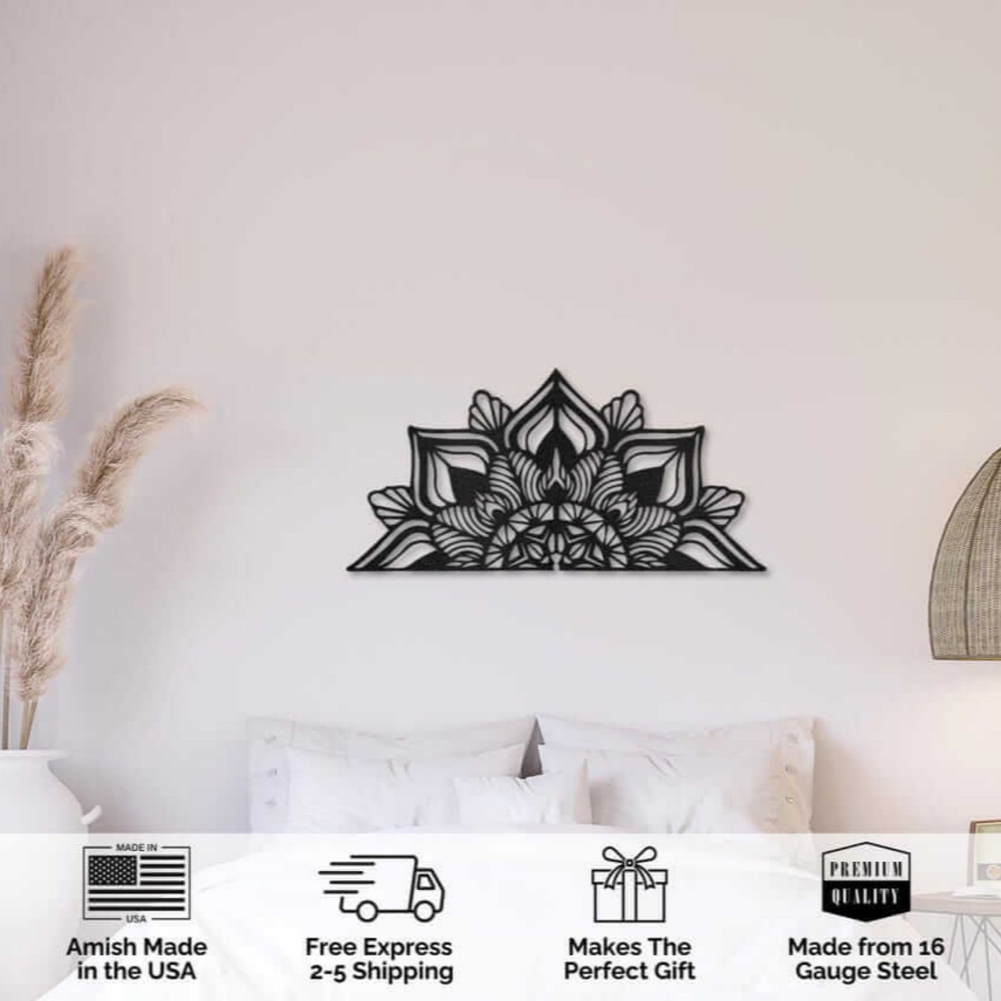 Mandala Metal Wall Art, Flower Wall Decor, Lotus Flower Wall Art, Bedroom Decor, Gift for Her (MEM)