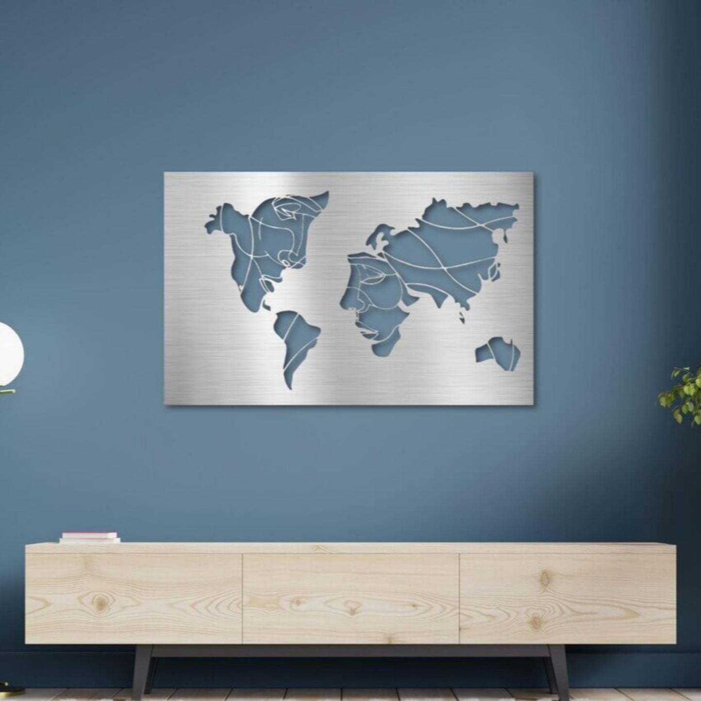 Face World Map Metal Wall Art