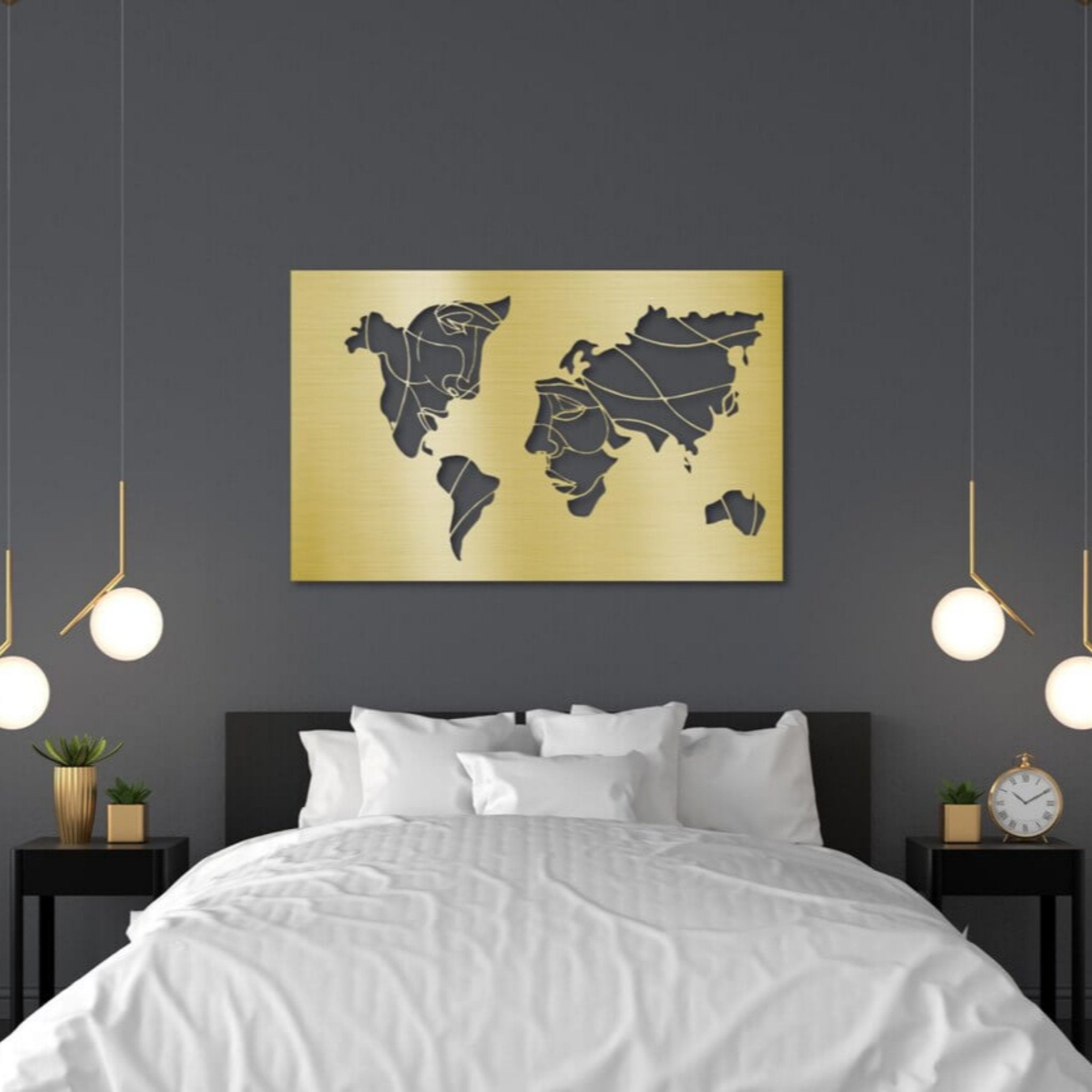 Face World Map Metal Wall Art