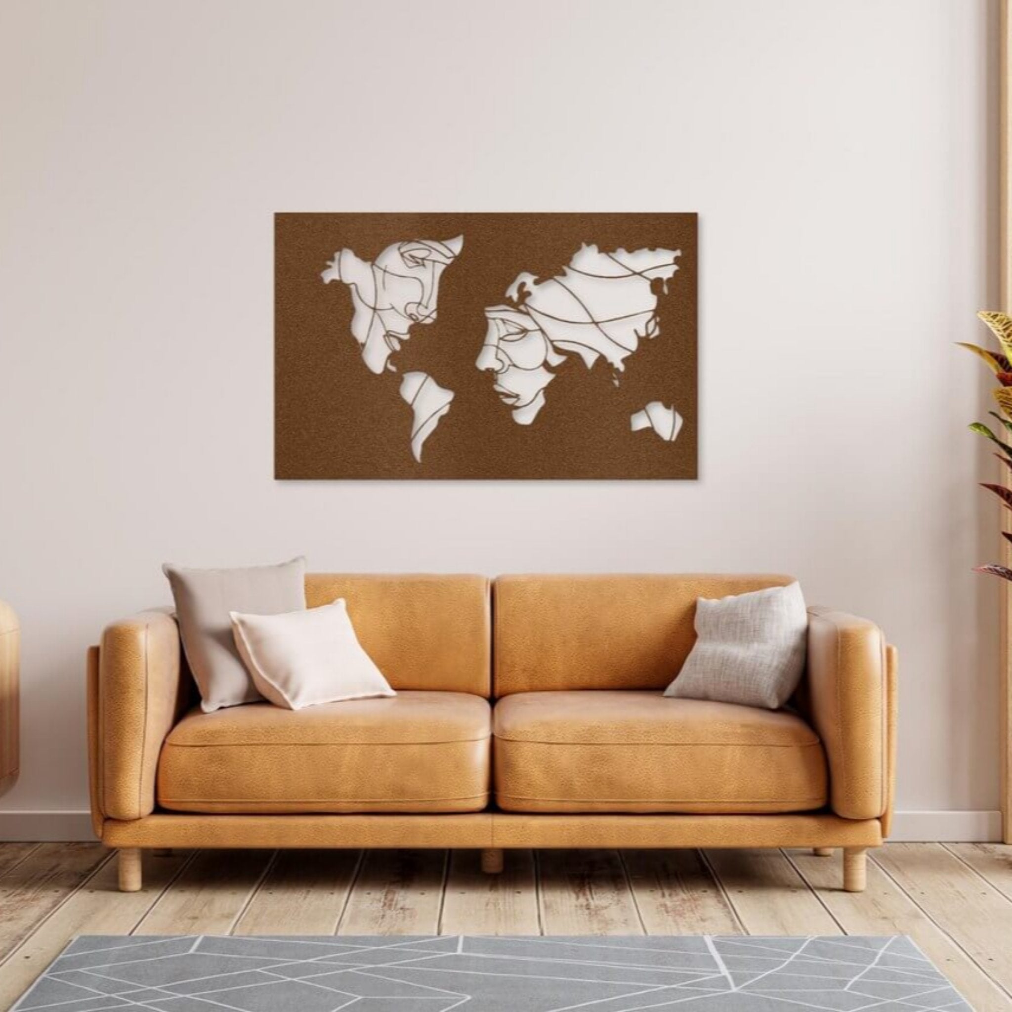 Face World Map Metal Wall Art